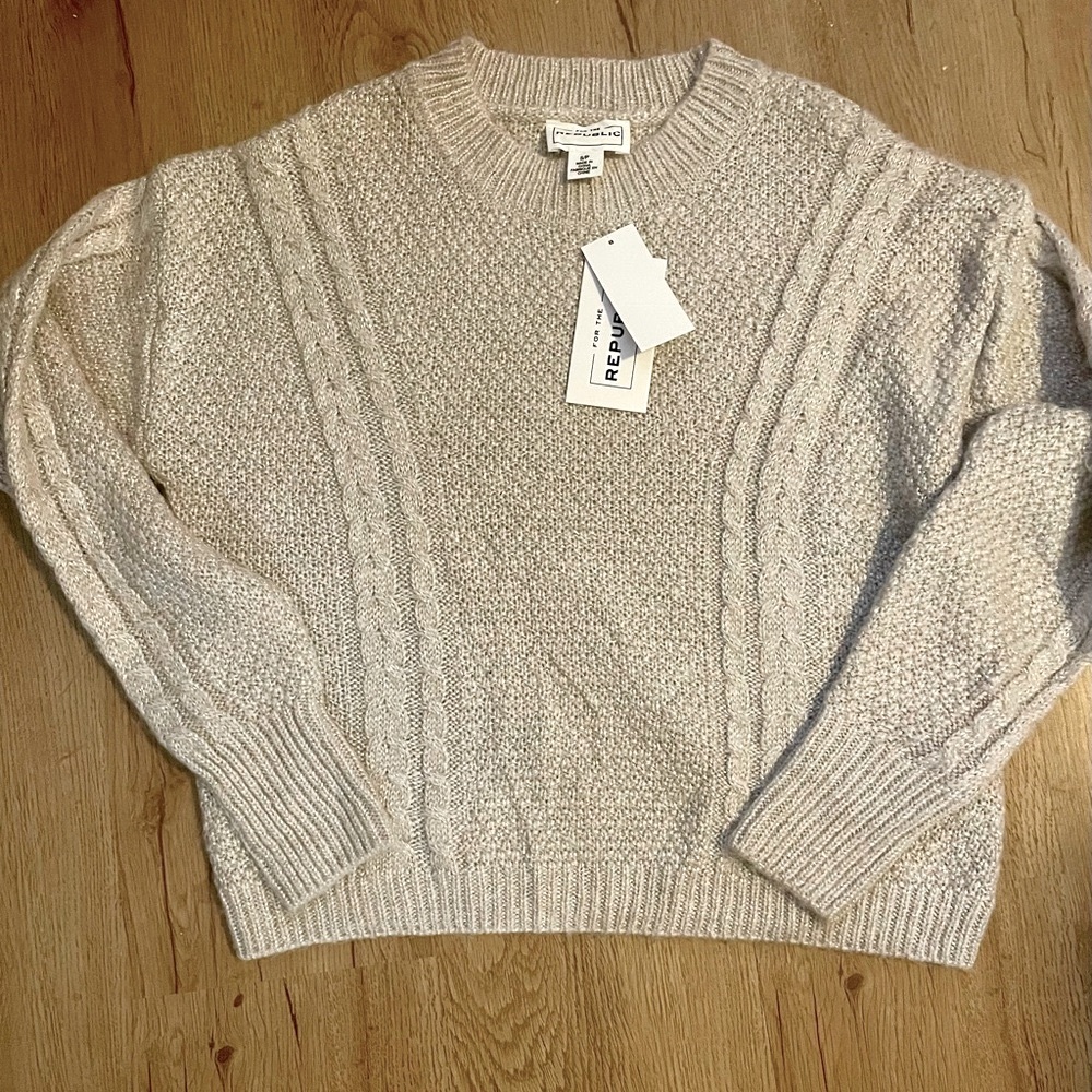 For The Republic Shimmery Cable Knit Sweater